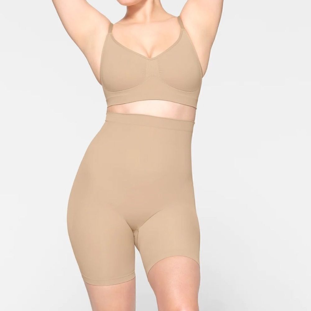 SKIMS Seamless Sculpt High Waist Mid Thigh Shorties Shaping Shorts In Clay Nude